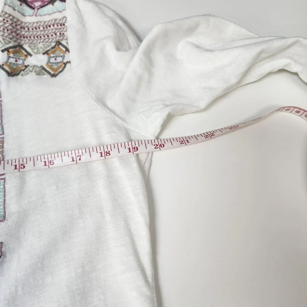 Sundance Henley Top Women's M Embroidered Beaded Ivory Artisan Boho